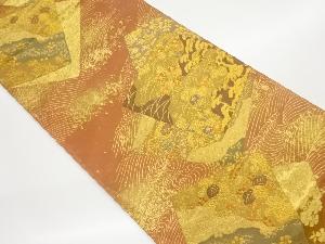 引箔色紙に松・花々模様織出し袋帯